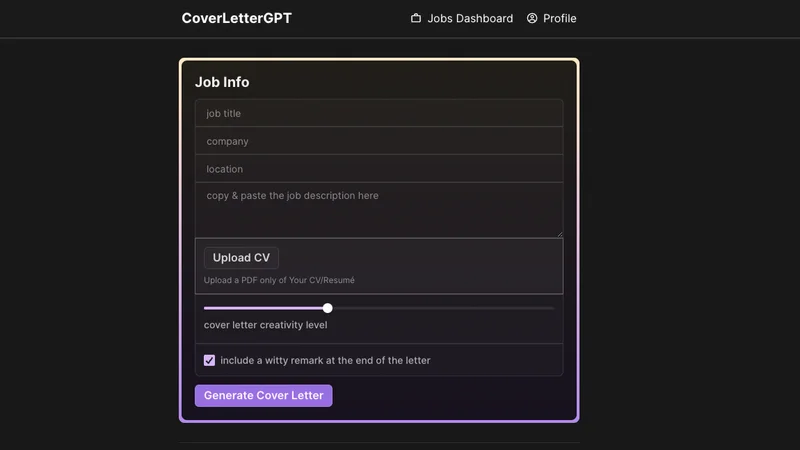 CoverLetterGPT screenshot