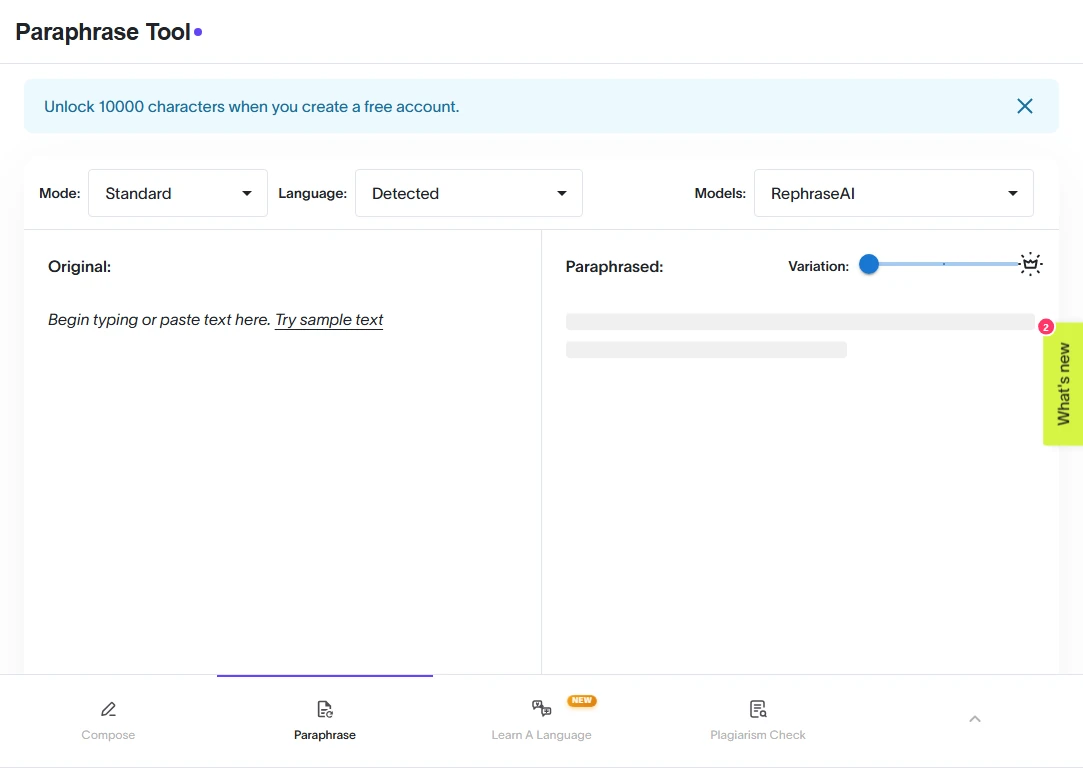 Paraphrase Tool screenshot
