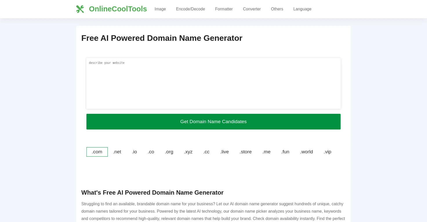 AI Domain Name Generator screenshot