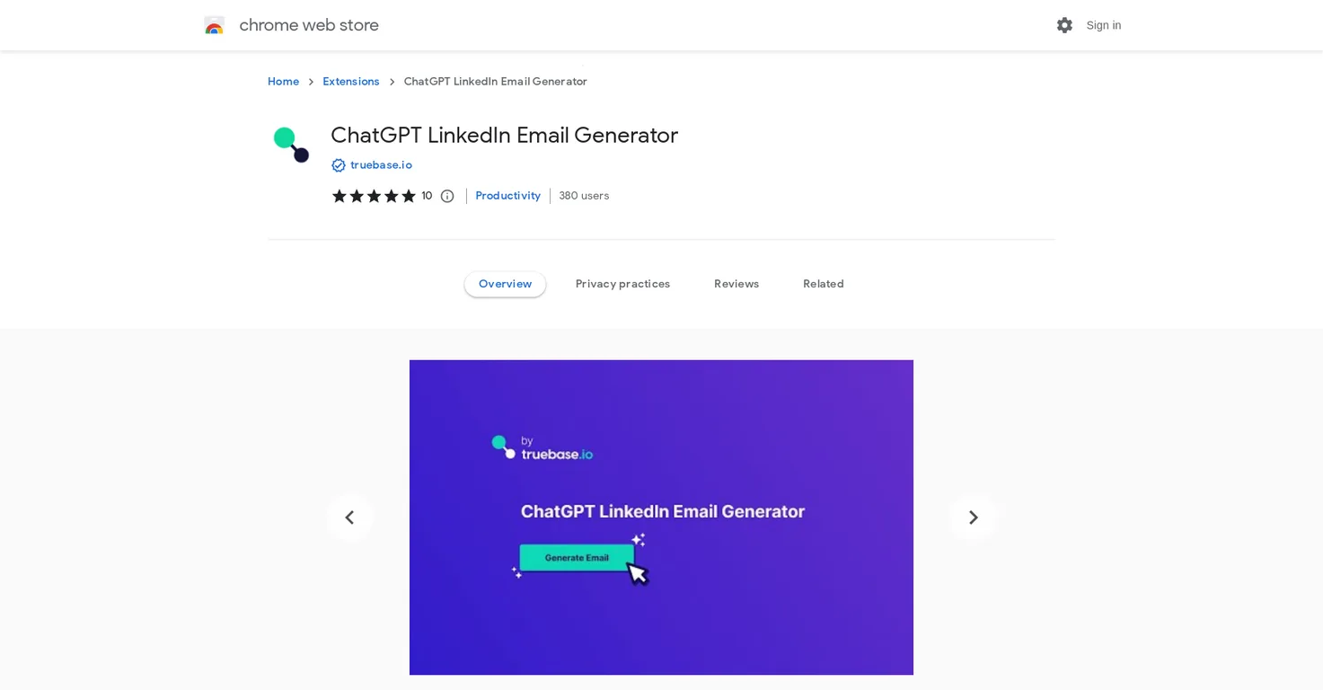 ChatGPT LinkedIn Email Generator screenshot