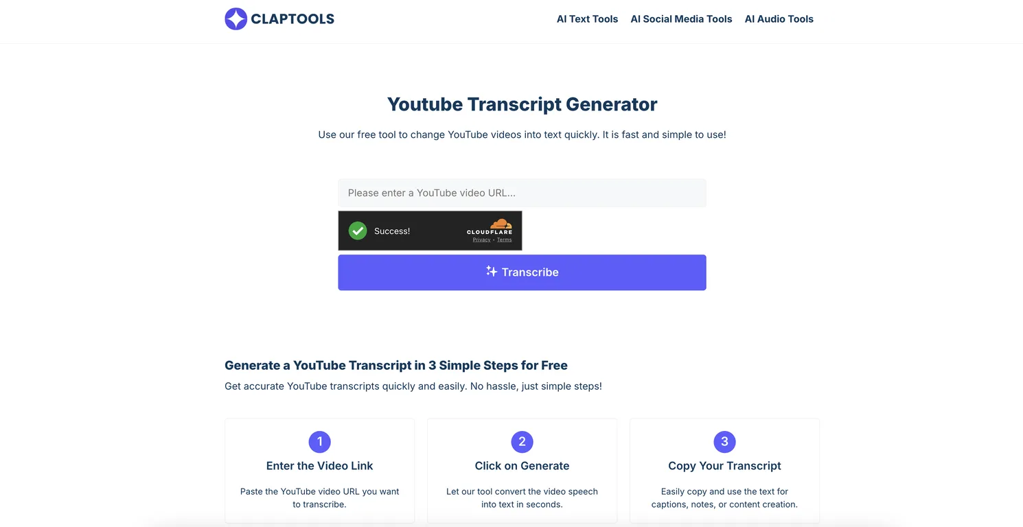 Claptools Free Youtube Transcriptor screenshot