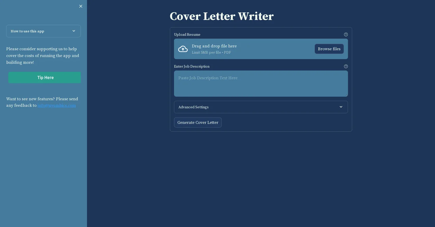 Coverletters screenshot