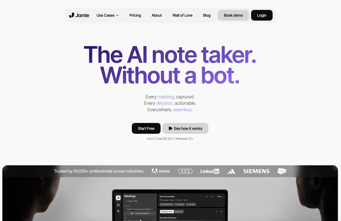 jamie - AI Notetaker for Meeting Notes & Automated Action Items screenshot