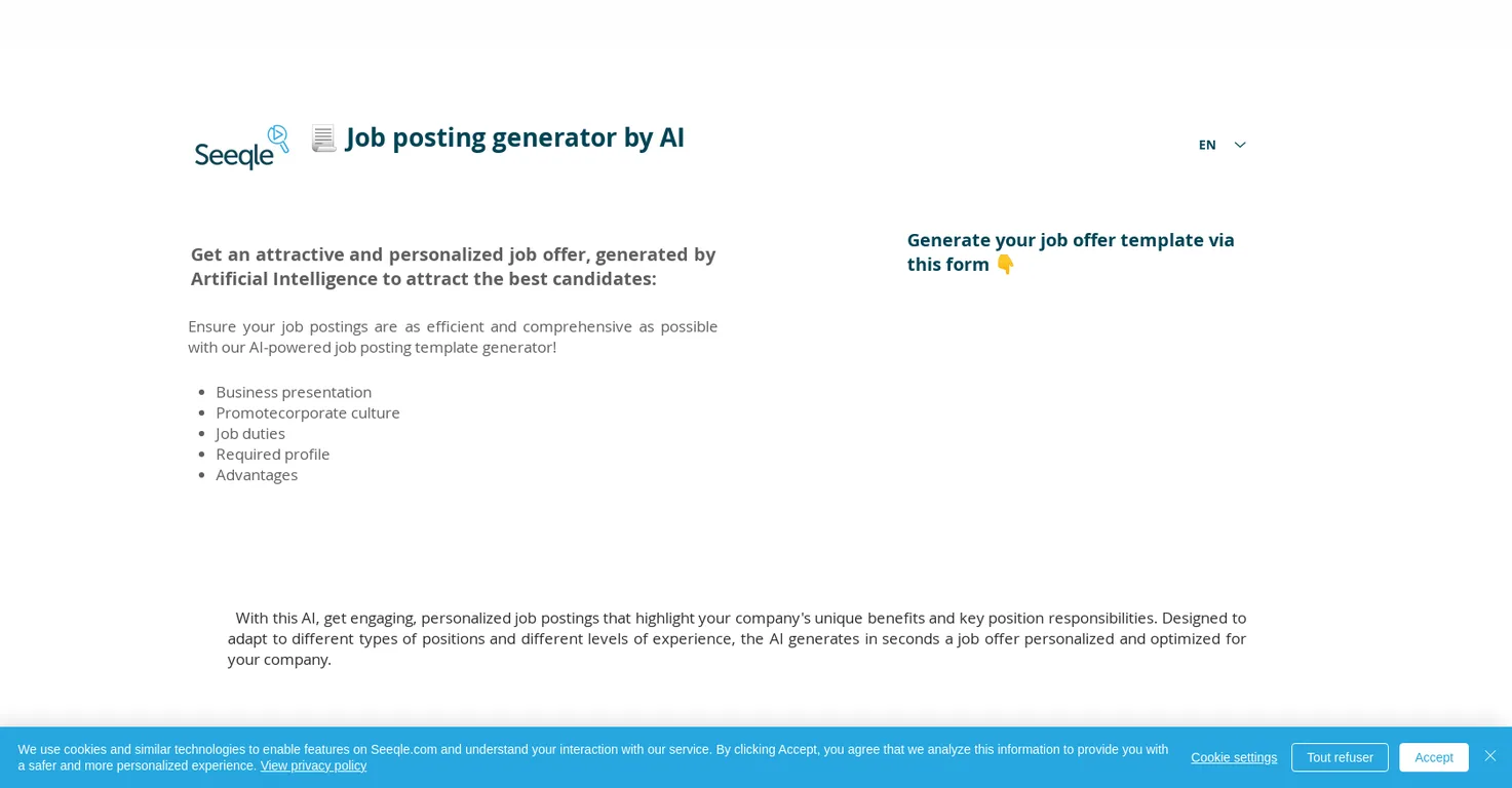 Job posting generator by AI screenshot