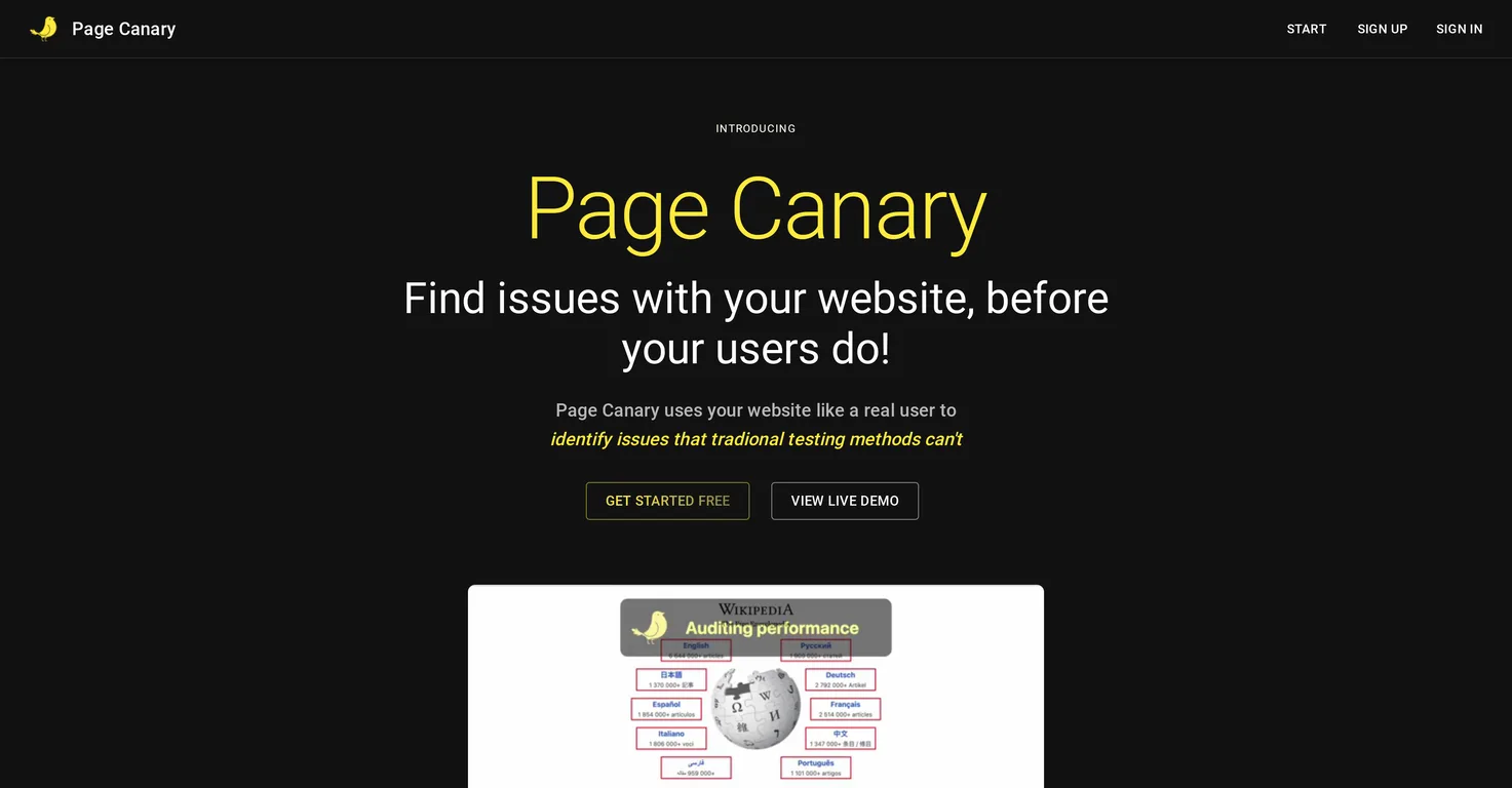 Page Canary screenshot