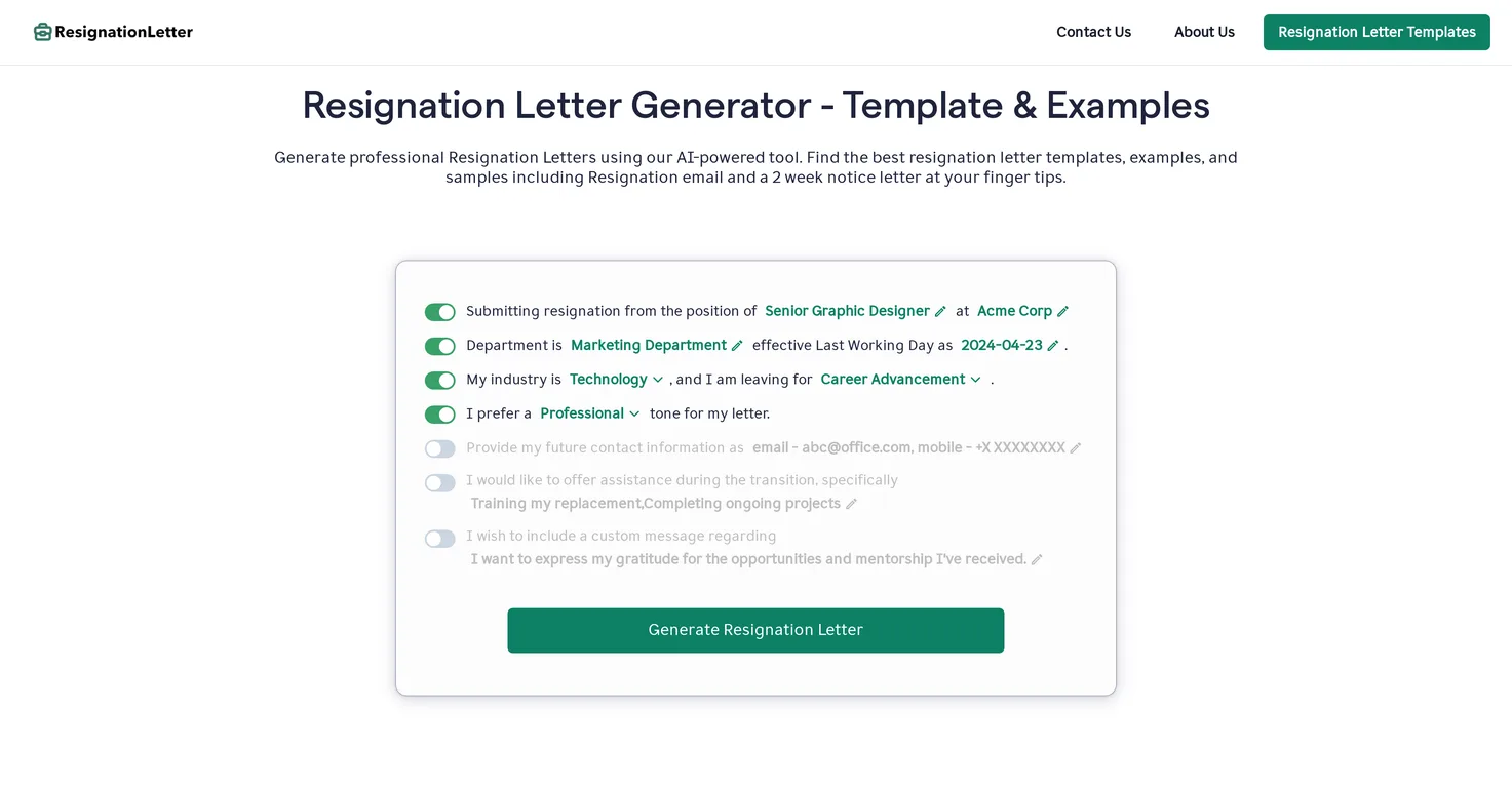 Resignation Letter Generator screenshot