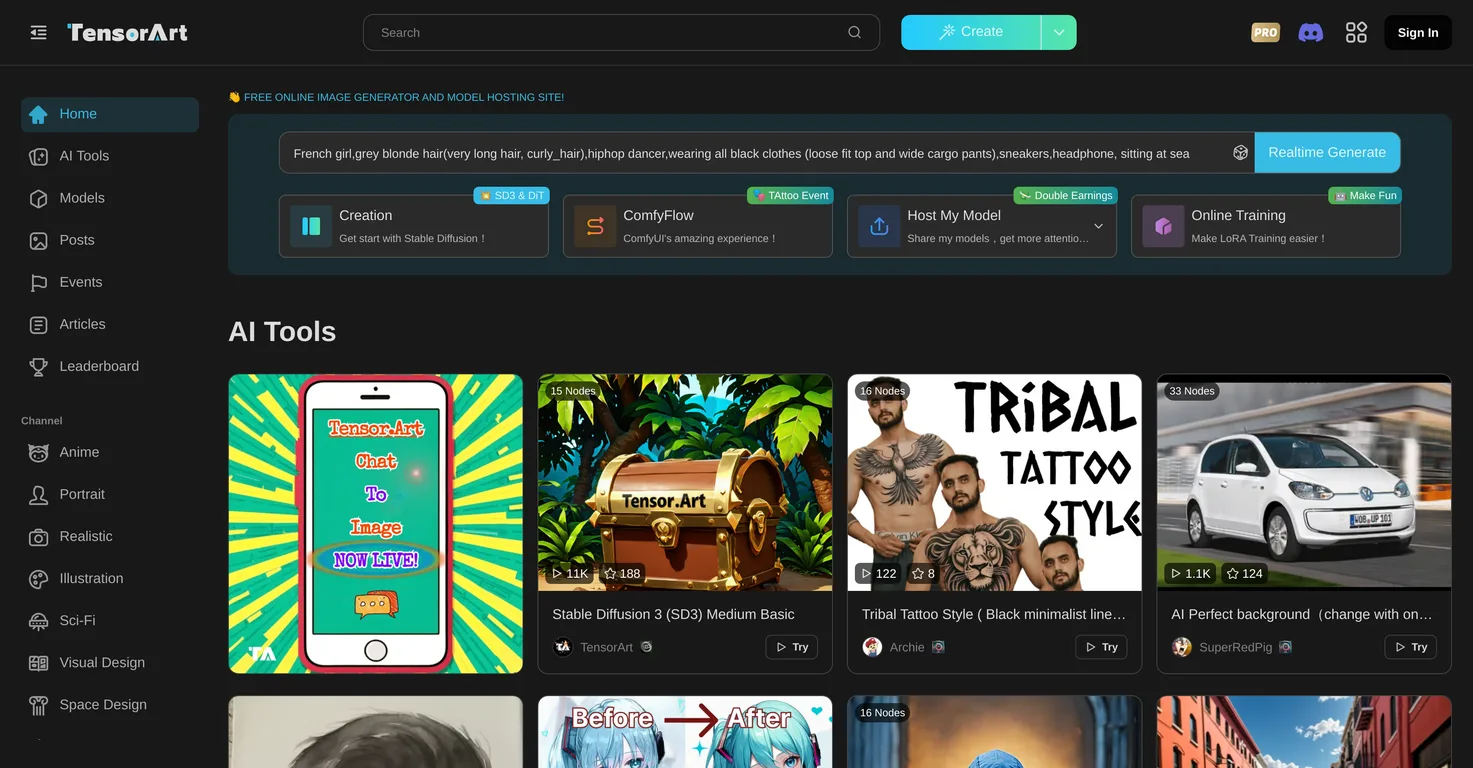 Tensor.Art screenshot