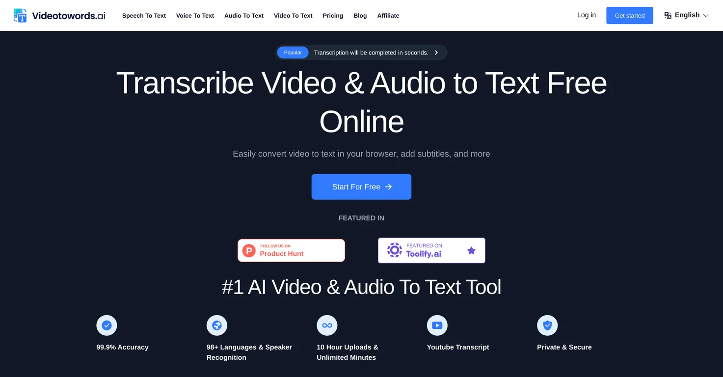 Videotowords AI screenshot